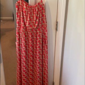 Three Pink Hearts strapless maxi dress